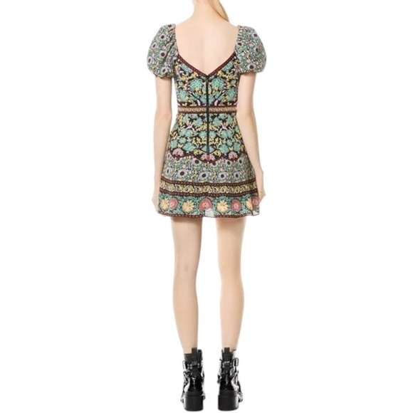 Alice + Olivia Dana Puff Sleeve Fit & Flare Mini Dress Floral Boho Chic Size 4 - Picture 3 of 7